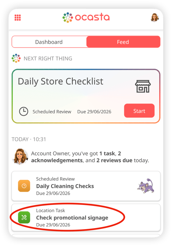 Location tasks in the feed